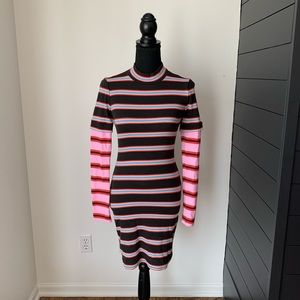 Cinq a Sept Multi-Colored Striped Long Sleeve Dress